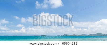 Panorama of beautiful sea and blue sky in summer at sattahip chonburi thailand