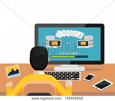 Copying files or files transfer process on desktop. Modern flat design for Web Banner , Website Element , Brochures or Book cover