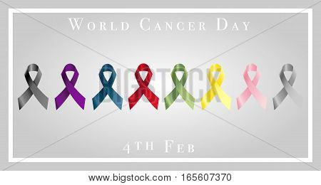 Vector illustration of world cancer day with ribbons. February 4.