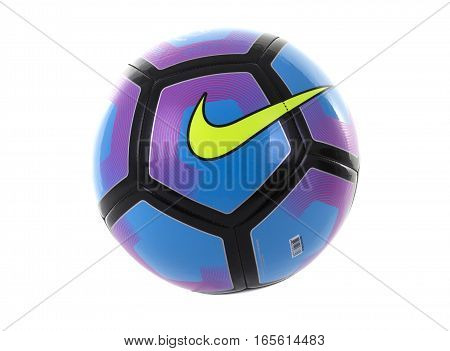 SWINDON UK - JANUARY 16 2017: Nike Pitch Football on white background Nike Inc is an American multinational corporation
