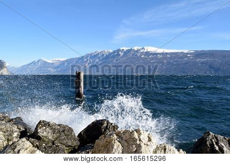 Lake Garda in the storm in a winter day - Brescia - Lombardy - Italy