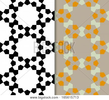 Geometric seamless pattern with pentagon. Repeating abstract vector background with monochrome and color style.