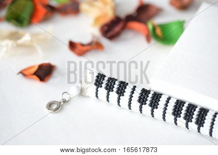 Beaded Crochet Bracelet Like Piano Keyboard Close Up
