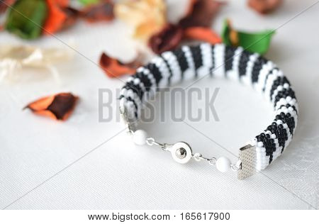 Beaded Crochet Bracelet Like Piano Keyboard Close Up