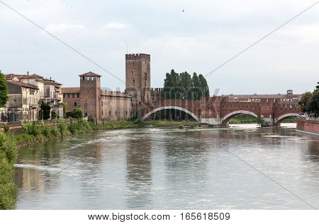 The Ponte Pietra (Stone Bridge) once known as the Pons Marmoreus is a Roman arch bridge crossing the Adige River in Verona Italy. The bridge was completed in 100 BC