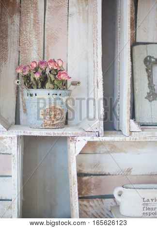 Vintage home arrangement, interior with retro furniture