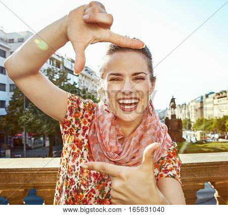 Traveller Woman Framing With Hands
