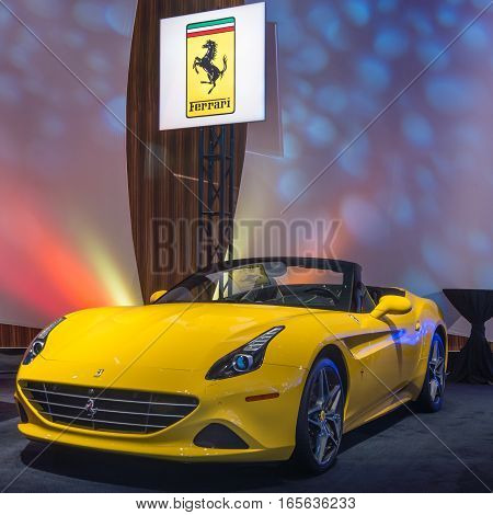 DETROIT MI/USA - JANUARY 8 2017: A Ferrari California T car at The Gallery an event sponsored by the North American International Auto Show (NAIAS) and the MGM Grand Detroit.