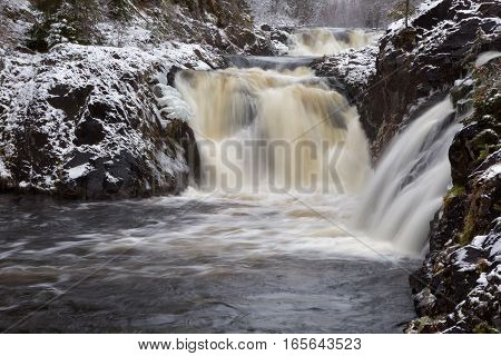 Kivach waterfall in the winter Karelia Russia