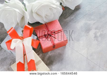 Valentine's Day Background,red Heart With Red White Rose ,ribbon