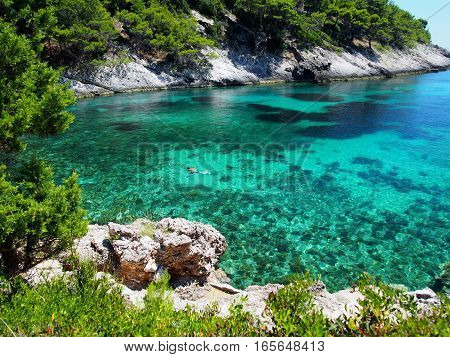 Scenic view of Adriatic sea bay in Croatia, island Korcula