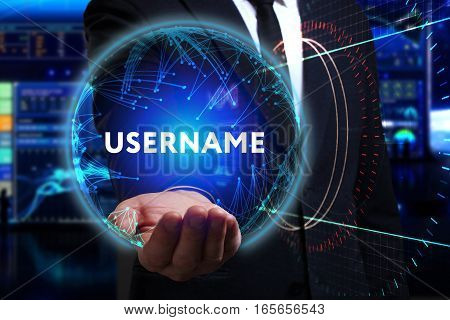 Business, Technology, Internet And Network Concept. Young Businessman Working In The Field Of The Fu