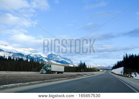 Road in the Evenin in Winter Canadian Rockies Alberta Canada