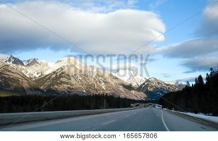 Road in the Evenin in Winter Canadian Rockies Alberta Canada