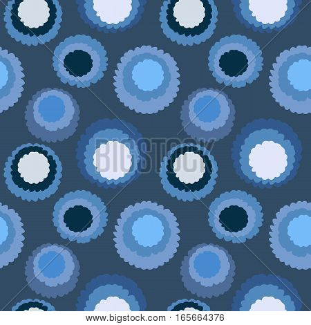 Abstract seamless dot, spotty pattern. Polka dot, motley texture. Circles with torn paper effect. Cold, blue colored. Winter theme. Vector