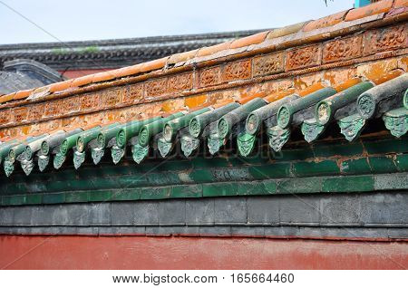 Decorative Wall in the Shenyang Imperial Palace Mukden Palace, Shenyang, Liaoning Province, China. Shenyang Imperial Palace UNESCO world heritage site built in 400 years ago.