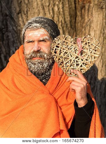 Man In Blanket With Heart