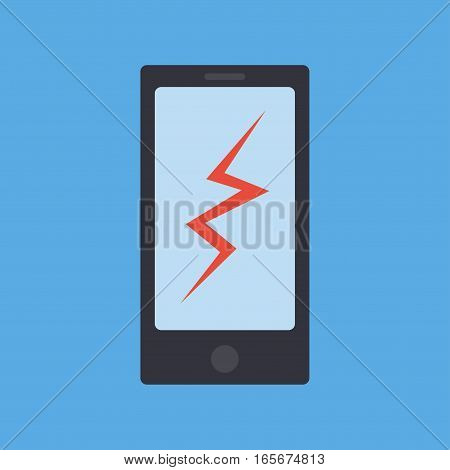 Phone broken vector icon. Smartphone sign with cracked screen. Icon isolated from background. Phone with broken glass concept. Damaged phone.