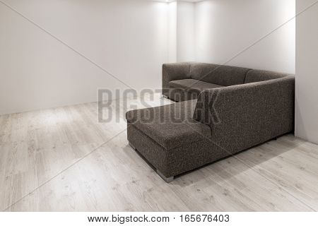Sofa With Chaiselongue In Empty Renovated Apartment