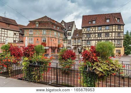 Square in Colmar city center with Schwendi Fountain France