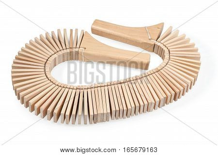 Wooden ethnic instruments - musical ratchet isolated on a white background