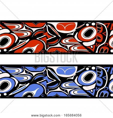 Vector illustration abstract native north american seamless pattern border set