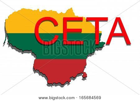 Ceta - Comprehensive Economic And Trade Agreement On White Background, Lithuania Map