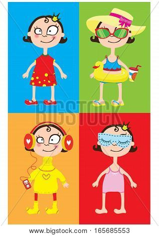 Postcard little girl in different moment of life