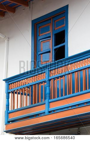 colonial colourful building architectural details in Filandia Colombia