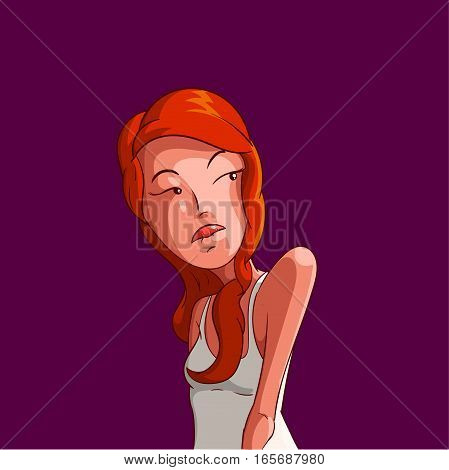 Colorful vector potrait of a ginger girl with white tank looking back.