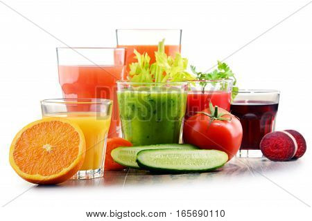 Glasses With Fresh Organic Vegetable And Fruit Juices