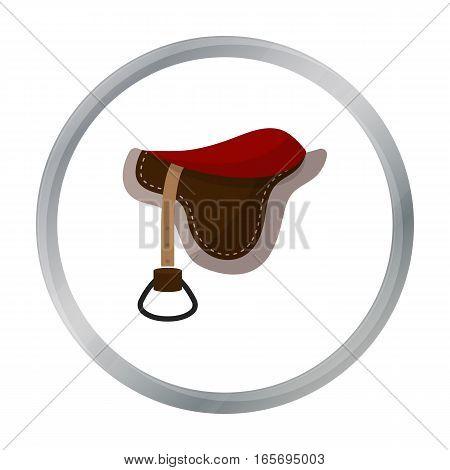 Saddle icon in cartoon design isolated on white background. Hippodrome and horse symbol stock vector illustration.