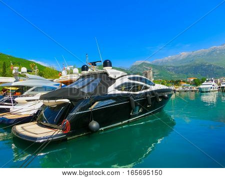 Dock for boats and yachts Budva in a beautiful summer day at Montenegro
