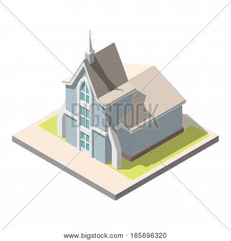 Vector isometric Christian church building . Isolated on white background. Infographic element
