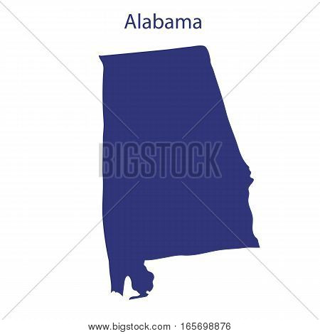 United States Alabama. Dark blue silhouette of the state on its borders.