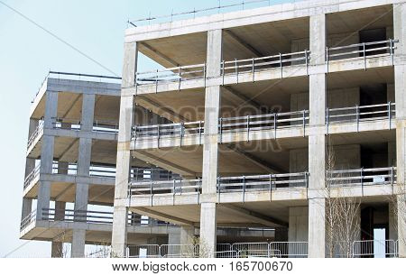 Large Building Under Construction With Reinforced Concrete Walls