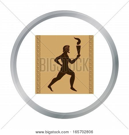 Athlete with olympic fire icon in cartoon style isolated on white background. Greece symbol vector illustration.