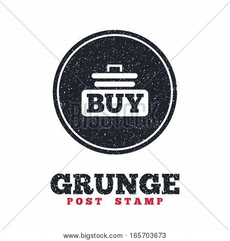 Grunge post stamp. Circle banner or label. Buy sign icon. Online buying cart button. Dirty textured web button. Vector