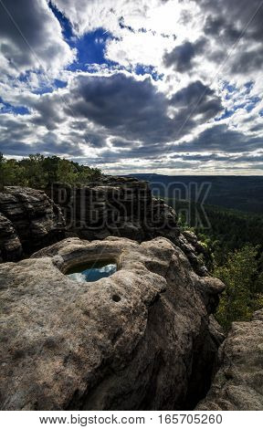 sand stone pool landscape clouds saxony switzerland