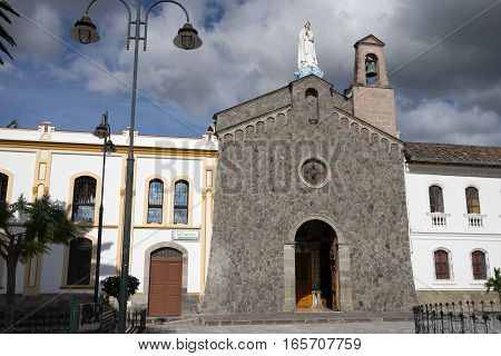 architectural details  of the colonial San Francisco church in Ibarra Ecuador