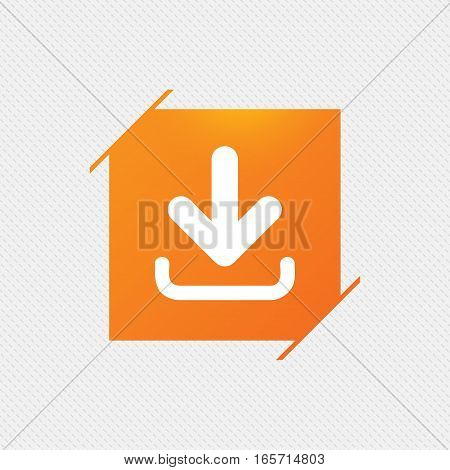 Download icon. Upload button. Load symbol. Orange square label on pattern. Vector