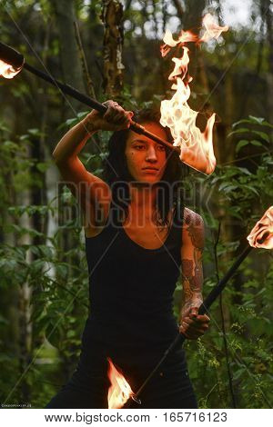 fire show Fire Breather Large Plume Of Flame the girl