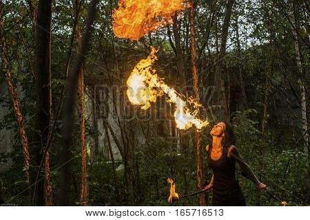 fire show Fire Breather Large Plume Of Flame the girl