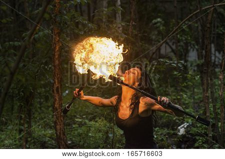fire show Fire Breather Large Plume Of Flame the girl