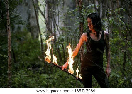 fire show Fire Breather Large Plume Of Flame the girl