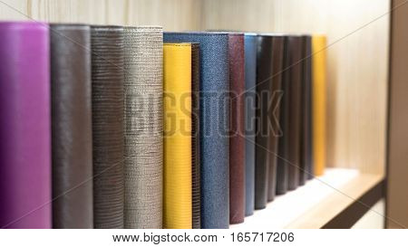 On display Colorful notebooks in a stationery store