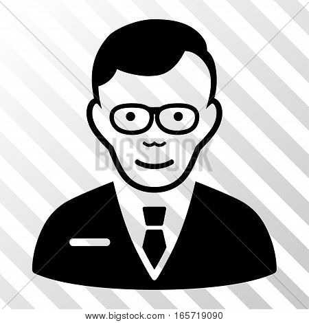 Black Specialist toolbar pictogram. Vector pictogram style is a flat symbol on diagonally hatched transparent background.