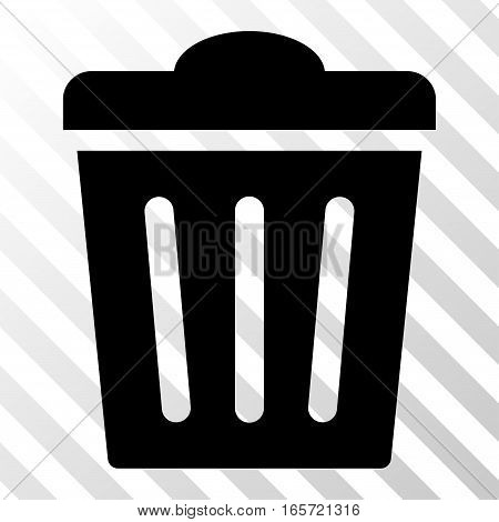 Black Trash Can interface icon. Vector pictogram style is a flat symbol on diagonal hatch transparent background.