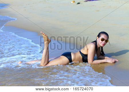 Lady body pretty swimsuit in Ban Krut Beach at Prachuap Khirikhun Province Thailand