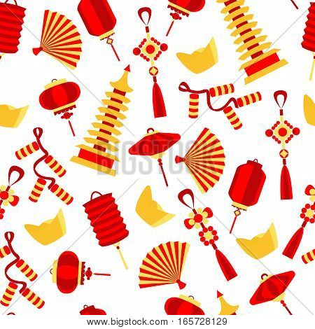 Vector seamlees pattern of chinese red and gold symbol
